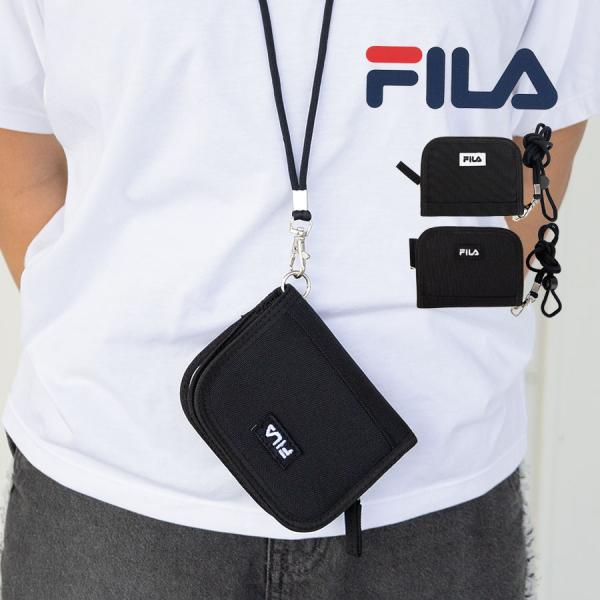 二つ折り財布 メンズ レディース ブランド ストラップ 財布 ファスナー 小銭入れ ウォレット 黒 ...