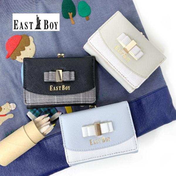 子供 財布 ミニ財布 水色 三つ折り がま口財布 高校 中学 小学生 かわいい りぼん EAST B...