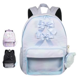 リュック（くすみ紫リボン） リュック 小学女子 おしゃれ 低学年 水色 紫色 りぼん かわいい
