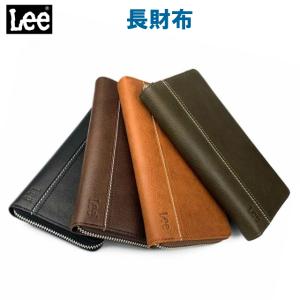 長財布 メンズ 薄い カッコいい 長サイフ 黒 茶 緑 カーキ プレゼント 小銭入れ付き 革 Lee リー ステッチデザイン ラウンドファスナー長財布 0520526｜kabanya