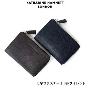 二つ折り財布 メンズ ミドルウォレット  KATHARINE HAMNETT キャサリンハムネット PRISM  L字ファスナーミドルウォレット 490-50504｜kabanya