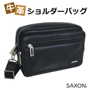 斜めがけバッグ メンズ ショルダーバック 男性 60代 50代 40代 斜め掛け バッグ 黒 革 小型 SAXON サクソン 牛革 ヨコ型 ショルダーバッグ 5043
