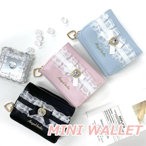 ミニ財布 財布 子供 こども 三つ折り財布 キッズ 女の子 女子 小学生 中学生 リボン レース j...