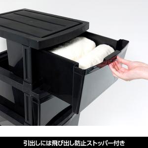 チェスト 3段 ロング 奥行68cm 黒 ブラ...の詳細画像2