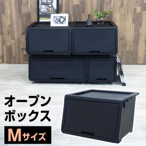 オープンボックス Mサイズ 黒 ブラック モノトーン 日本製 国産 収納ボックス フタ付き 衣類収納 押入れ クローゼット 収納ケース