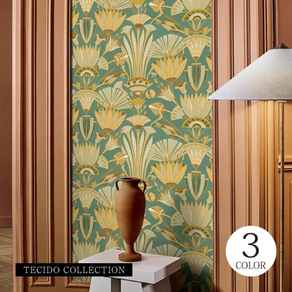 輸入壁紙 フランス 海外 クロス 草木 ボタニカル 古代エジプト デンデラ神殿 花 草 MANAS ...