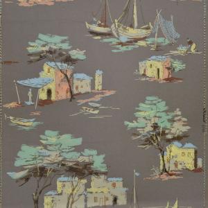 輸入壁紙 Vintage Wallpaper / WD-301 ヴィンテージ レトロ 油絵 風景 ヨット｜kabegamiya-honpo