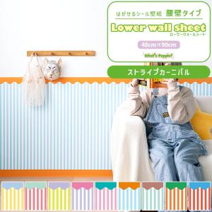 壁紙 腰壁シート diy 賃貸OK はがせる 壁紙シール リメイクシート クロス 腰壁パネル風 ポップ ストライプカーニバル おしゃれ 約48×90cm 1枚単位