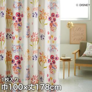 カーテン スミノエ ディズニー 既製 MICKEY Flower vase Mickey with Minnie(フラワーベースウィズMN) 巾100×丈178cm｜kabegamiyasan