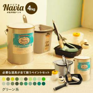 ペンキ 塗料 ペイントセット 水性塗料 Navia 道具付きペイントチャレンジセット グリーン系 4kg｜kabegamiyasan