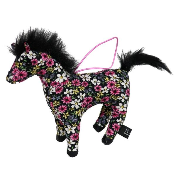 レターパックプラス可 馬 ぬいぐるみ ストラップ ブラック 黒 小花柄 Ｒ４Ｔ Ｓサイズ HOR-F...