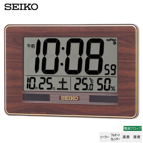 電波 掛 置 時計 セイコー SEIKO SQ446B 温度 湿度 カレンダー デジタル グリーン購...