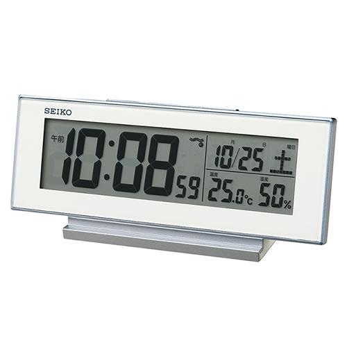 SQ324W セイコー 電波目覚まし時計 白 カレンダー 温湿度表示