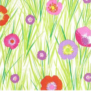 10枚 ペーパーナプキン花と草 Flowers And Grasses Caspari カスパリ ランチサイズ 白地 フラワー 花柄｜kaderia