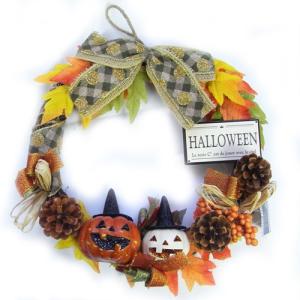 限定ハロウィン造花リースL　リボンとジャックオーランタン　ハロウィン・秋リース・かぼちゃ・パンプキン