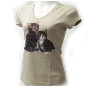 ネコTシャツ 　TWOキャット　ベージュMサイズ[トゥーシェ]猫・ねこ・ネコ・CAT｜kaderia