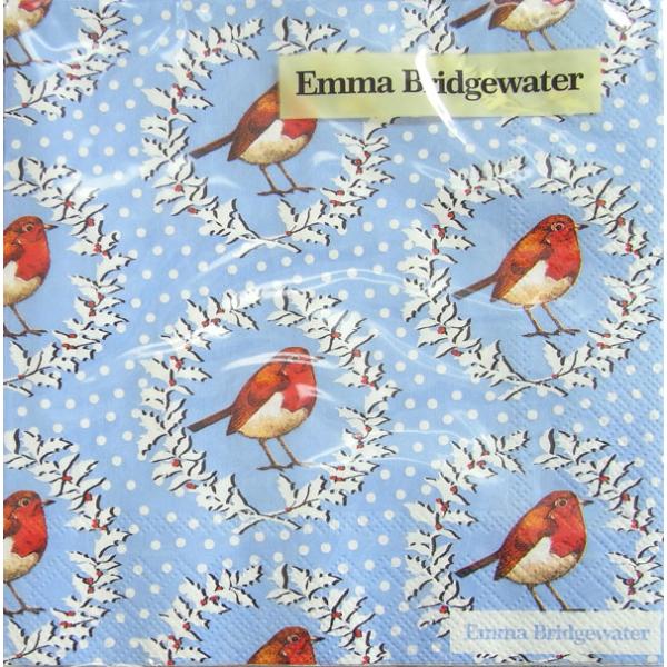5枚 ペーパーナプキン 小鳥と柊リース ブルー [Iｈｒ]ｘ[EmmaBridgewater]エマ・...