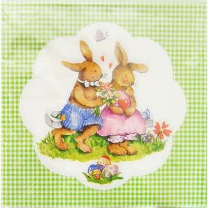 C-20　3枚ペーパーナプキン　うさぎカップルランチサイズ　イースター[COLOURFUL