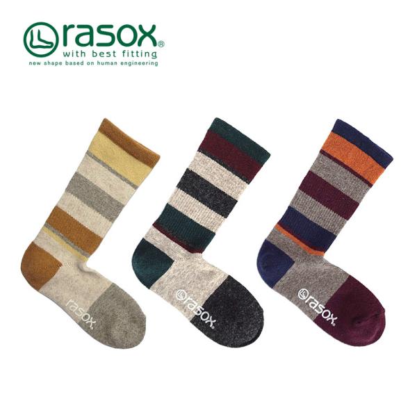 rasox マルチボーダーウール クルー ラソックス クルー丈ソックス CA152CR03