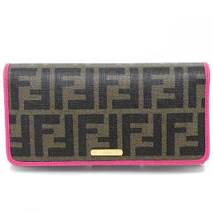 フェンディ FENDI 二つ折り長財布 ロングウォレット ズッカ柄 PVC レザー 8M0298 ブラウン ピンク ゴールド金具【中古】Aランク｜kadusaya78