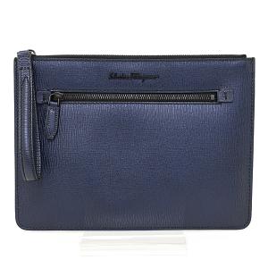 サルヴァトーレフェラガモ Salvatore Ferragamo クラッチバッグ ぺブル カーフ 24A105 ネイビー ブラック金具【中古】Sランク｜kadusaya78