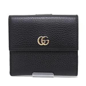 ッチ GUCCI GG プチマーモント Wホック 二つ折り財布 コンパクトウォレット レザー 456122 ブラック ゴールド金具 【中古】Sランク｜kadusaya78