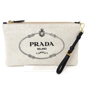 プラダ PRADA ロゴ フラットポーチ クラッチバッグ キャンバス ストラップ付 1NH018 N...