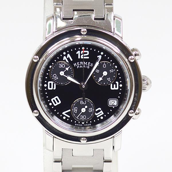 HERMES エルメス レディース腕時計 クリッパー クロノ CL1.310 ブラック文字盤 クォー...