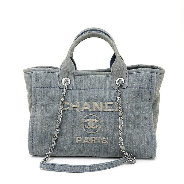 シャネル CHANEL ドーヴィル スモール ショッピングバッグ デニム ブルー トートバッグ 2W...