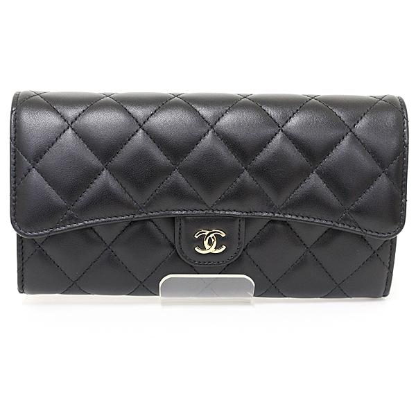 シャネル CHANEL クラシック ロング フラップ ウォレット 二つ折り長財布 マトラッセ ラムス...