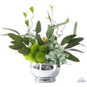 造花と花瓶 造花人工植物シルバー花瓶鉢植えの小さな植物家の寝室オフィスデスクキッチンの装飾用 あらゆる空間に