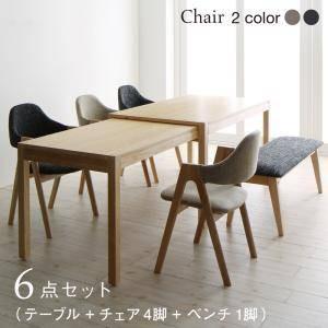 ダイニングテーブルセット 6人用 椅子 ベンチ 伸縮 伸長 北欧 6点 (机+チェア4+長椅子1) ...
