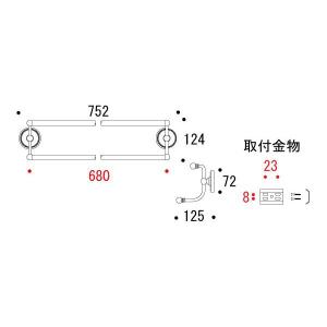 2段 ダブル タオル掛け 幅75.2cm 銀色...の詳細画像2