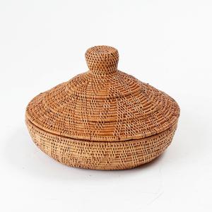直径15cm)アタ雑貨 バリ島 フタ付 収納かご 小物入れ 丸型バスケット
