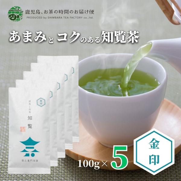 送料無料 知覧茶 老舗 深むし茶 茶葉 知覧金印 100ｇ×5本セット