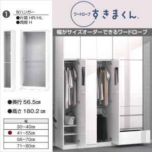 ミラー扉 下ハンガー 上下棚 幅60cm ワードローブ すきまくん 両開き