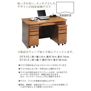 書斎デスク 書斎机 幅135 両袖 タモ材 ワ...の詳細画像1
