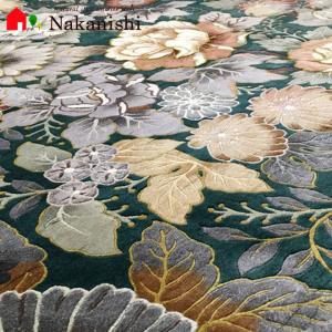 アクセント　ラグ　絨毯　カーペット　シルク　中国段通　約3畳　約167×244cm　160段　グリーン系　花柄　dt-008