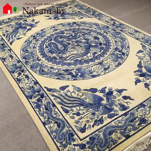 アクセント　ラグ　絨毯　カーペット　ウール　中国段通　約3畳　約182×276cm　120段　ブルー系　dt-097