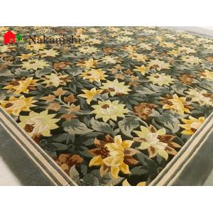 アクセント　ラグ　絨毯　カーペット　シルク　中国段通　約1.5畳　約140×201.5cm　120段　グリーン系　dt-1004