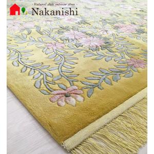 アクセント　ラグ　絨毯　カーペット　シルク　中国段通　約3畳　約169×246.5cm　120段　イエロー系　dt-1007