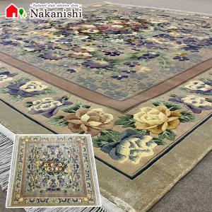 アクセント　ラグ　絨毯　カーペット　シルク　中国段通　約4.5畳　約245.5×249cm　120段　グリーン系　dt-1010