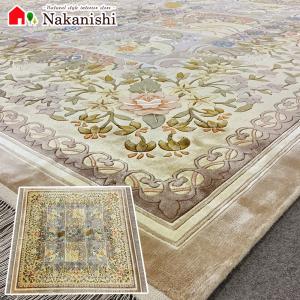 アクセント　ラグ　絨毯　カーペット　シルク　中国段通　約4.5畳　約244.5×247cm　120段　ブラウン系　dt-1012