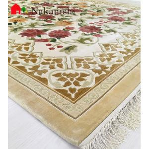 アクセント　ラグ　絨毯　カーペット　シルク　中国段通　約3畳　約195×251.5cm　120段　ベージュ系　dt-1014