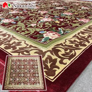 アクセント　ラグ　絨毯　カーペット　シルク　中国段通　約4.5畳　約245×245.6cm　120段　レッド系　dt-1017