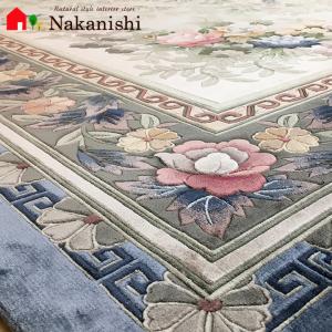アクセント　ラグ　絨毯　カーペット　シルク　中国段通　約3畳　約168×244cm　120段　ブルー系　dt-1020