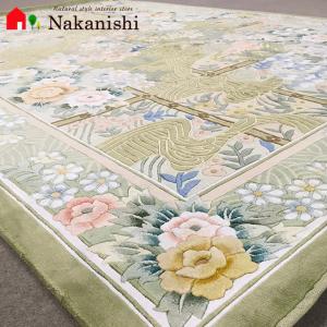 アクセント　ラグ　絨毯　カーペット　シルク　中国段通　約3畳　約167×244cm　120段　グリーン系　dt-154
