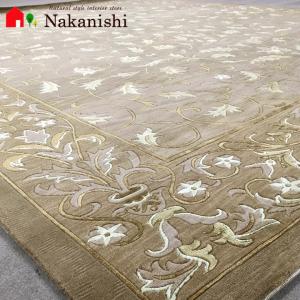 アクセント　ラグ　絨毯　カーペット　ウール　シルク　中国段通　約6畳　約245×309cm　ベージュ系　dt-162