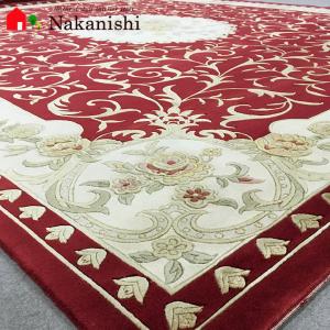 アクセント　ラグ　絨毯　カーペット　ウール　シルク　中国段通　約6畳　約245×303cm　150段　レッド系　dt-164