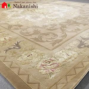 アクセント　ラグ　絨毯　カーペット　ウール　シルク　中国段通　約6畳　約245×306cm　150段　ベージュ系　dt-188